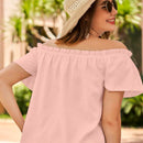 VCAY Blusa Con Borde De Volantes Y Hombros Descubiertos De Color Liso Para Mujer