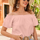 VCAY Blusa Con Borde De Volantes Y Hombros Descubiertos De Color Liso Para Mujer
