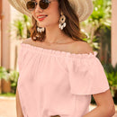 VCAY Blusa Con Borde De Volantes Y Hombros Descubiertos De Color Liso Para Mujer