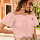 VCAY Blusa Con Borde De Volantes Y Hombros Descubiertos De Color Liso Para Mujer