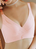 Sencillo Bra Ajustable de Primavera/Verano sin Alambrar con Soporte Lateral y Push-Up, Bottom Gruesa y Parte Superior Delgada, Cierre de Hebilla de Cuatro Filas, Anti-Caida y Anti-Bultos Laterales