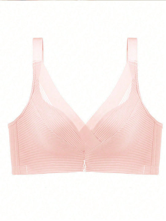 Sencillo Bra Ajustable de Primavera/Verano sin Alambrar con Soporte Lateral y Push-Up, Bottom Gruesa y Parte Superior Delgada, Cierre de Hebilla de Cuatro Filas, Anti-Caida y Anti-Bultos Laterales