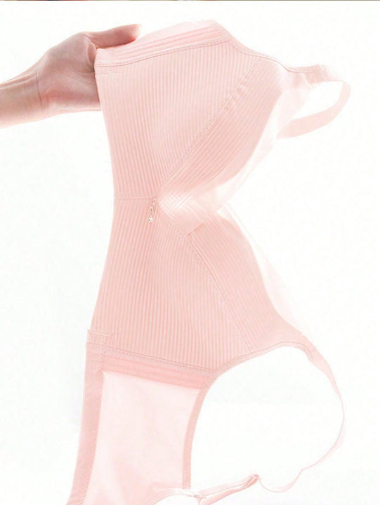 Sencillo Bra Ajustable de Primavera/Verano sin Alambrar con Soporte Lateral y Push-Up, Bottom Gruesa y Parte Superior Delgada, Cierre de Hebilla de Cuatro Filas, Anti-Caida y Anti-Bultos Laterales