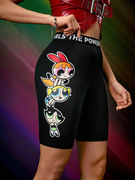 THE POWERPUFF GIRLS X  Pantalones Cortos Graficos De Dibujos Animados Y Letra