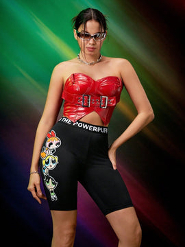 THE POWERPUFF GIRLS X  Pantalones Cortos Graficos De Dibujos Animados Y Letra