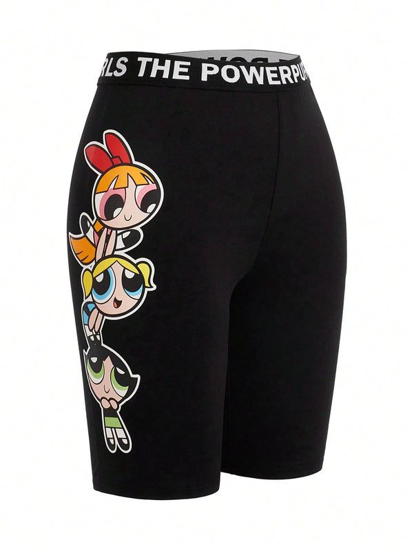 THE POWERPUFF GIRLS X  Pantalones Cortos Graficos De Dibujos Animados Y Letra