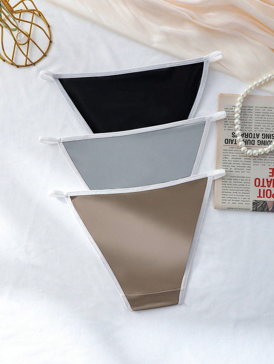 Juego De 3 Tangas Triangulares Para Mujeres Con Ribetes Contrastados