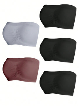 Conjunto De 5 Piezas De Sujetador De Tubo De Color Solido Para Mujer
