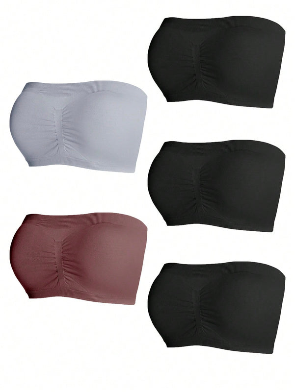 Conjunto De 5 Piezas De Sujetador De Tubo De Color Solido Para Mujer