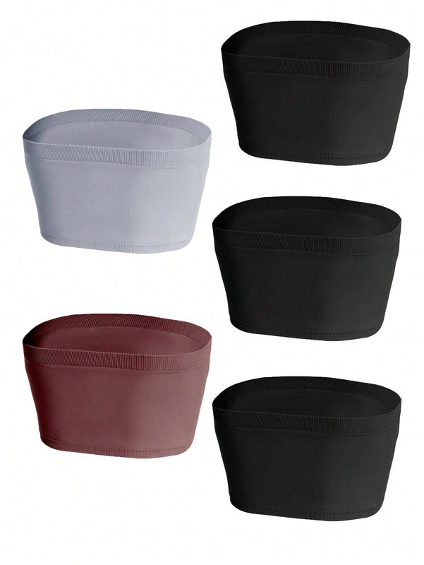 Conjunto De 5 Piezas De Sujetador De Tubo De Color Solido Para Mujer
