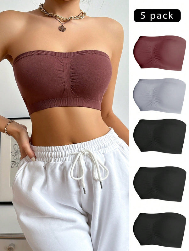Conjunto De 5 Piezas De Sujetador De Tubo De Color Solido Para Mujer