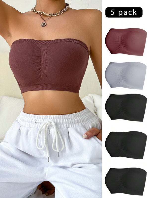 Conjunto De 5 Piezas De Sujetador De Tubo De Color Solido Para Mujer