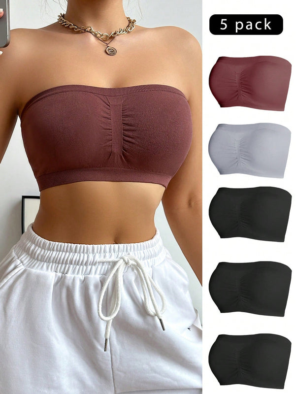 Conjunto De 5 Piezas De Sujetador De Tubo De Color Solido Para Mujer