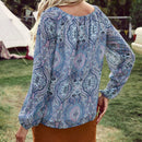 VCAY Camisa Vintage Con Manga De Linterna Y Diseno De Vacaciones Impreso