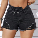 ICON Shorts De Mezclilla De Cintura Alta Para Mujer Con Bajo Irregular Desgastado