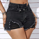 ICON Shorts De Mezclilla De Cintura Alta Para Mujer Con Bajo Irregular Desgastado