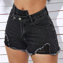 ICON Shorts De Mezclilla De Cintura Alta Para Mujer Con Bajo Irregular Desgastado