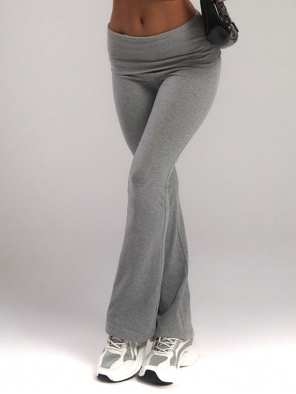 MUSERA Pantalones acampanados flacos con cintura plegable en Sueter
