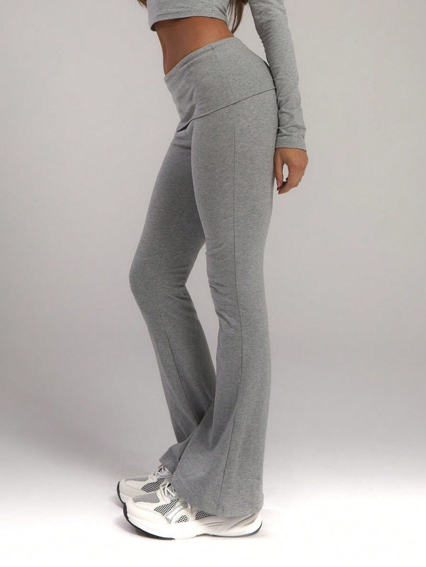 MUSERA Pantalones acampanados flacos con cintura plegable en Sueter