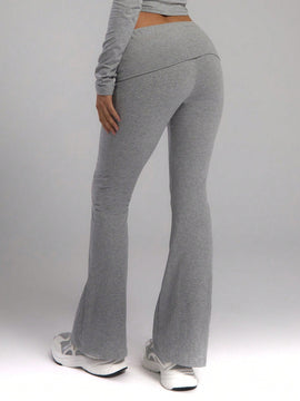 MUSERA Pantalones acampanados flacos con cintura plegable en Sueter