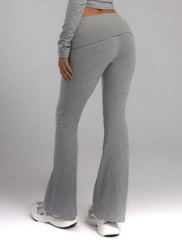 MUSERA Pantalones acampanados flacos con cintura plegable en Sueter