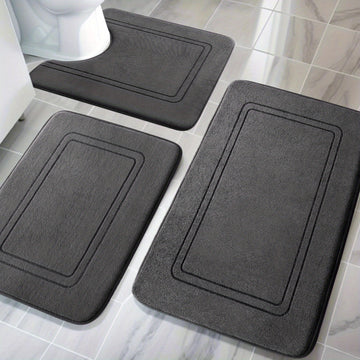 Juego de Alfombrillas de Baño de Espuma de Memoria Ultra-Suave - 3pcs, Antideslizantes y Súper Absorbentes, Lavables a Máquina, Alfombrillas en Forma de U para Baño, Accesorios de Baño