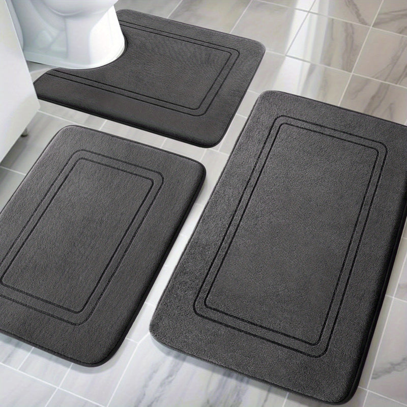 Juego de Alfombrillas de Baño de Espuma de Memoria Ultra-Suave - 3pcs, Antideslizantes y Súper Absorbentes, Lavables a Máquina, Alfombrillas en Forma de U para Baño, Accesorios de Baño