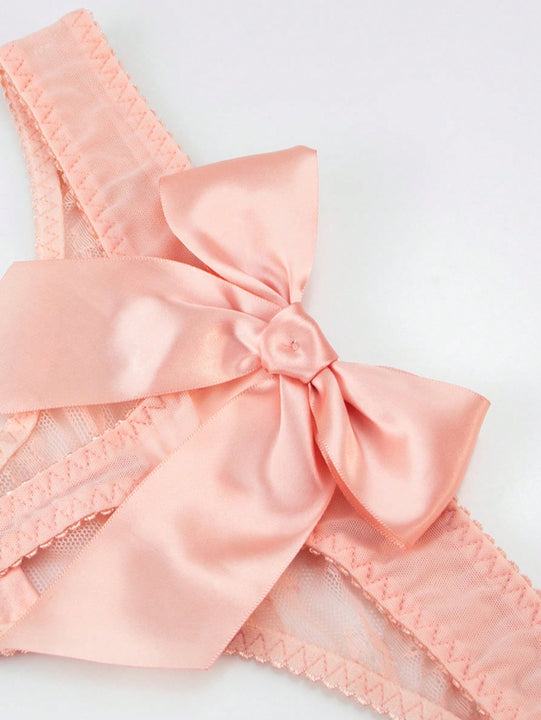 Tanga Sexy De Encaje Bordado Para Mujeres Con Detalles De Lazo