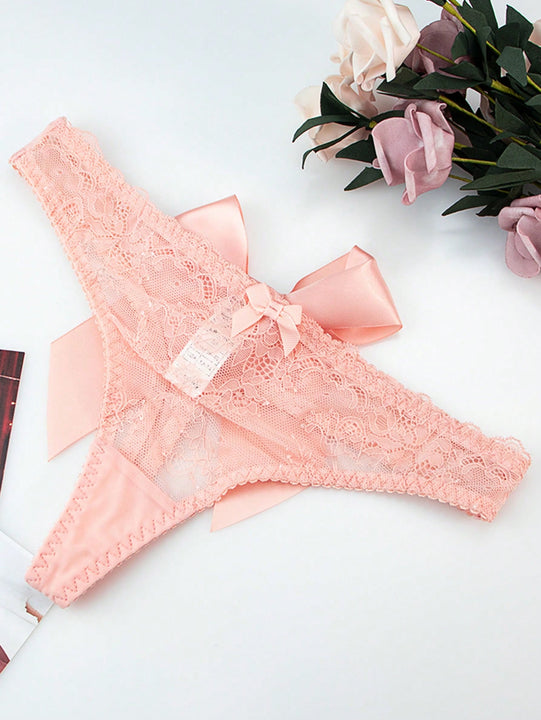 Tanga Sexy De Encaje Bordado Para Mujeres Con Detalles De Lazo