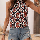LUNE Blusa Sin Mangas Con Estampado Floral Y Cuello Halter Para Mujeres
