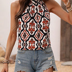 LUNE Blusa Sin Mangas Con Estampado Floral Y Cuello Halter Para Mujeres