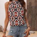 LUNE Blusa Sin Mangas Con Estampado Floral Y Cuello Halter Para Mujeres