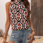 LUNE Blusa Sin Mangas Con Estampado Floral Y Cuello Halter Para Mujeres