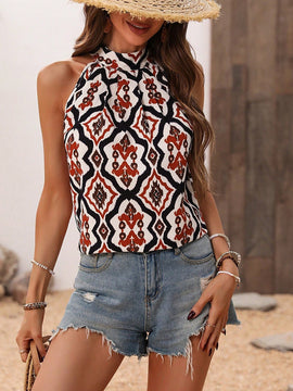 LUNE Blusa Sin Mangas Con Estampado Floral Y Cuello Halter Para Mujeres