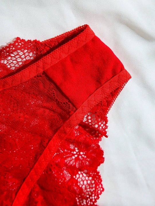 Bragas De Encaje Con Triangulo Y Detalle De Lazo Para Mujeres, Lenceria