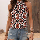 LUNE Blusa Sin Mangas Con Estampado Floral Y Cuello Halter Para Mujeres