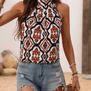 LUNE Blusa Sin Mangas Con Estampado Floral Y Cuello Halter Para Mujeres