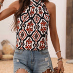 LUNE Blusa Sin Mangas Con Estampado Floral Y Cuello Halter Para Mujeres