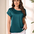 EMERY ROSE Blusa De Manga Murcielago De Cuello Redondo De Un Solo Color Para Mujeres