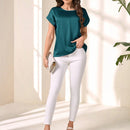 EMERY ROSE Blusa De Manga Murcielago De Cuello Redondo De Un Solo Color Para Mujeres