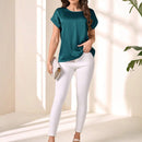 EMERY ROSE Blusa De Manga Murcielago De Cuello Redondo De Un Solo Color Para Mujeres