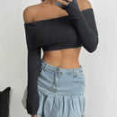 EZwear Sueter Corto De Hombro Descubierto Con Manga Larga Para Mujer