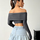 EZwear Sueter Corto De Hombro Descubierto Con Manga Larga Para Mujer