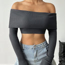 EZwear Sueter Corto De Hombro Descubierto Con Manga Larga Para Mujer