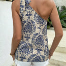 VCAY Camisa Navidena Con Estampado Floral De Un Solo Hombro Y Detalle De Nudo