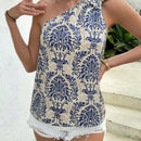 VCAY Camisa Navidena Con Estampado Floral De Un Solo Hombro Y Detalle De Nudo