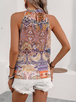 VCAY Blusa Con Cuello De Halter Y Estampado De Cachemira