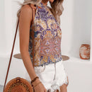 VCAY Blusa Con Cuello De Halter Y Estampado De Cachemira