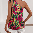 VCAY Camisa De Mujer De Un Hombro Sin Mangas Con Estampado Floral
