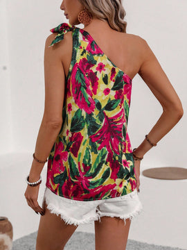 VCAY Camisa De Mujer De Un Hombro Sin Mangas Con Estampado Floral